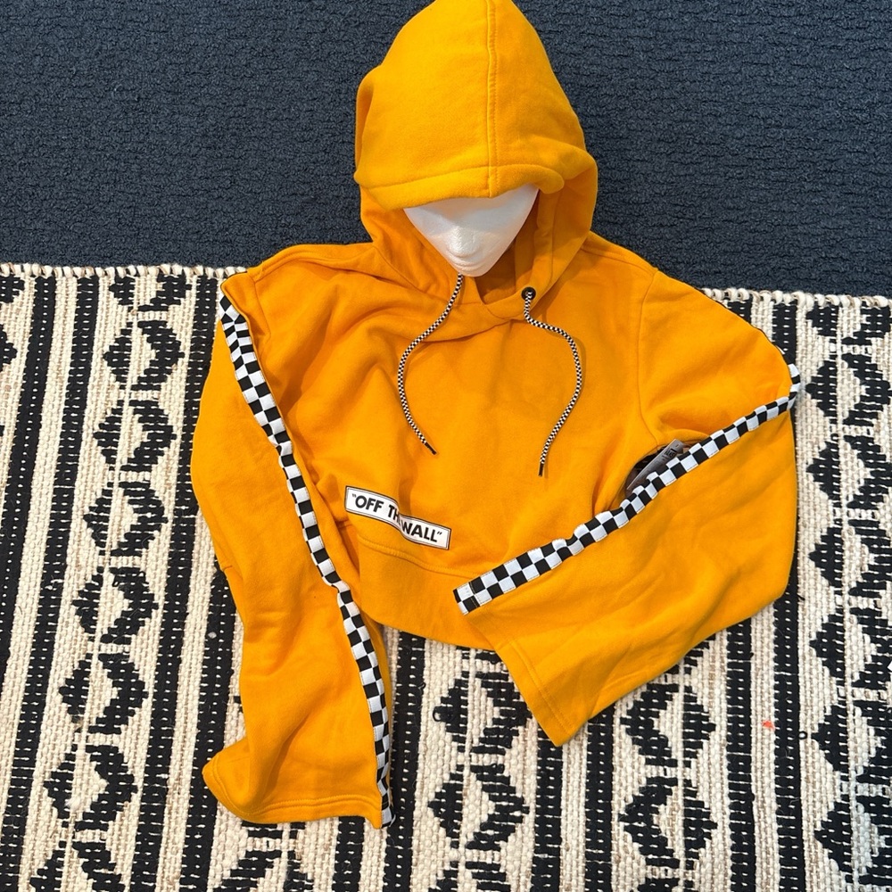 Vans bell sleeved checkerboard down sleeves and on hoodie strings